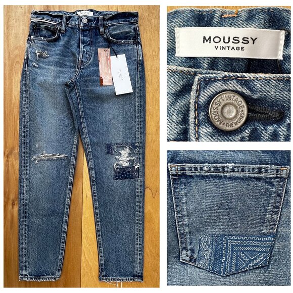 MOUSSY VINTAGE MONROE TAPERED BUTTON FLY JEANS WOMEN’S sz 27 Mid Rise NWT - Picture 1 of 16